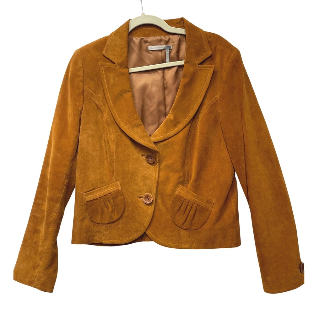 Classiques Entier 100% Leather Suede Blazer Jacket‎ Golden Brown Wood Button L
